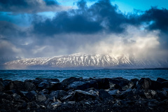 Storm clouds gather over Sauðárkrókur