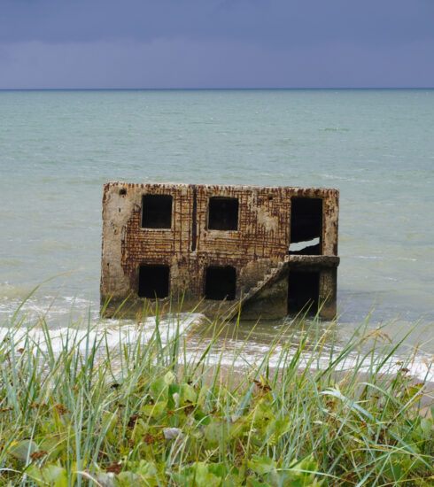 View of ruin in the sea from the shore at Karosta (Peter Moore)